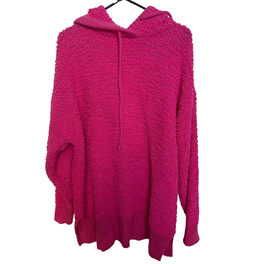Zenana Premium Womens Hot Pink Popcorn Knit Oversized Vibrant‎ Hoodie Sweater L